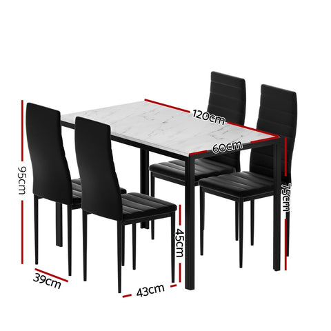 1 Artiss Dining Table and 4 Chairs Set Marble Effect Chez Guru