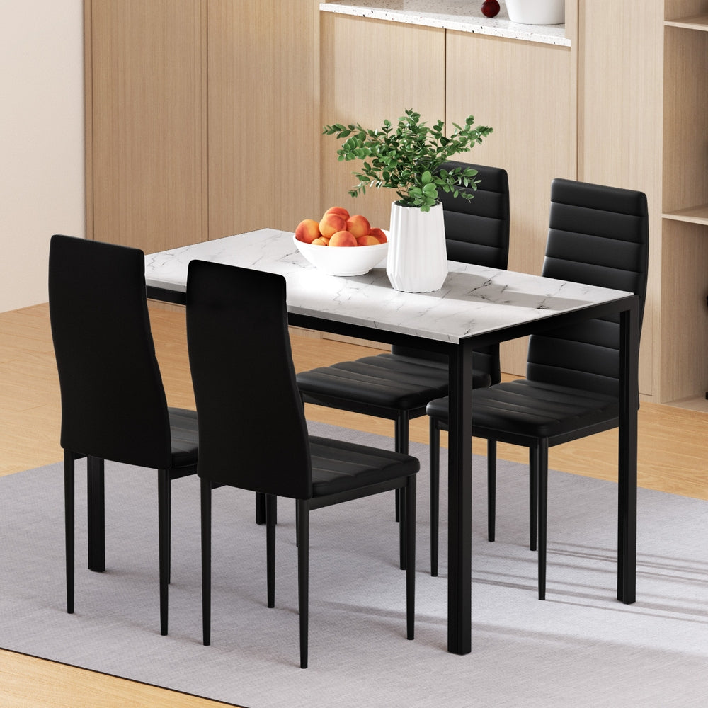 1 Artiss Dining Table and 4 Chairs Set Marble Effect Chez Guru
