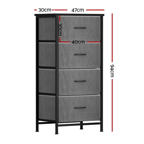 Artiss Chest of 4 Drawers Storage Dresser Tallboy Grey Chez Guru