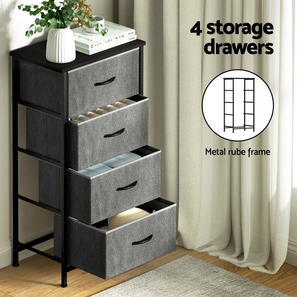 Artiss Chest of 4 Drawers Storage Dresser Tallboy Grey Chez Guru