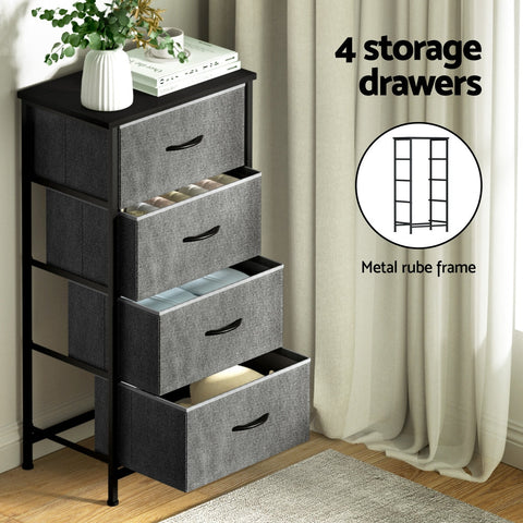 Artiss Chest of 4 Drawers Storage Dresser Tallboy Grey Chez Guru
