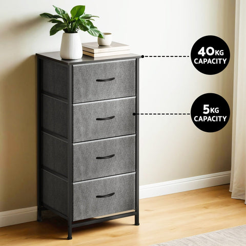 Artiss Chest of 4 Drawers Storage Dresser Tallboy Grey Chez Guru