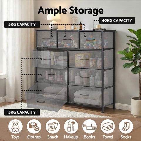 Artiss Chest of 9 Drawers Storage Dresser Tallboy Dark Grey