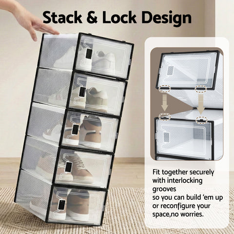 Artiss Shoe Storage Box DIY Set of 12 Stackable Black