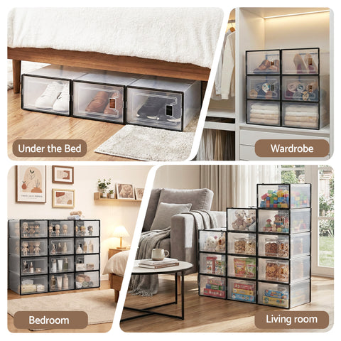 Artiss Shoe Storage Box DIY Set of 12 Stackable Black