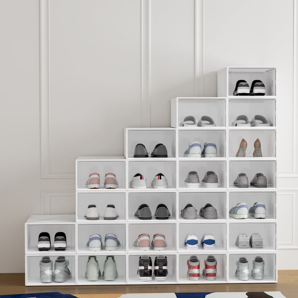 Artiss Shoe Box Rack DIY Set of 24 Stackable White Abel Chez Guru