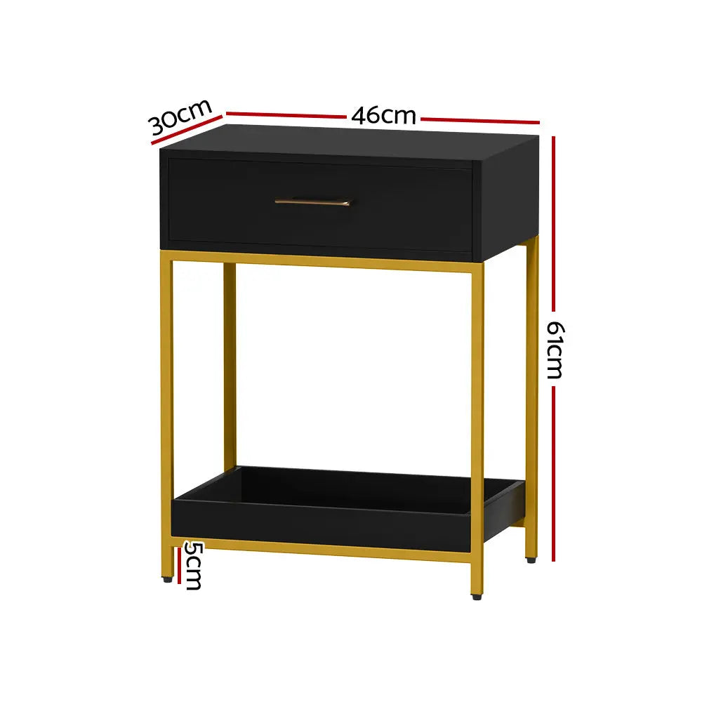 Artiss Bedside Table Drawers Side Table Shelf Storage Nightstand Black MASON - Chez Guru
