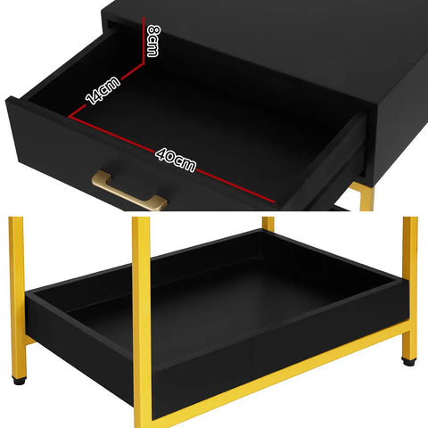 Artiss Bedside Table Drawers Side Table Shelf Storage Nightstand Black MASON - Chez Guru