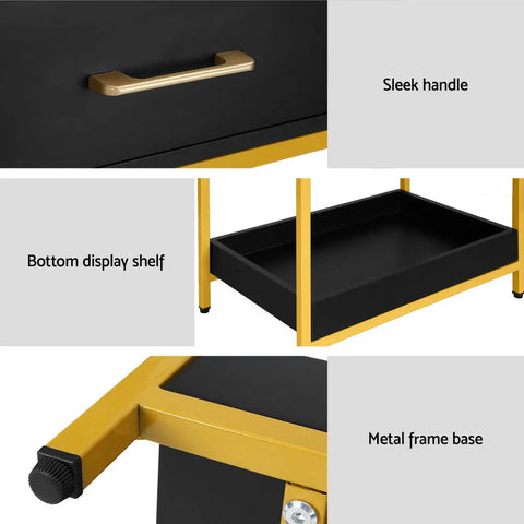 Artiss Bedside Table Drawers Side Table Shelf Storage Nightstand Black MASON - Chez Guru