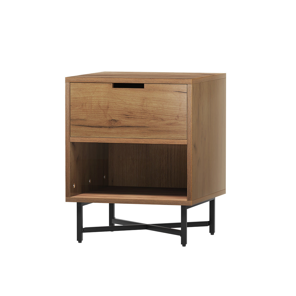 Artiss Bedside Table Drawers Side Table Shelf Storage Nightstand Rust Oak KRAVU Chez Guru