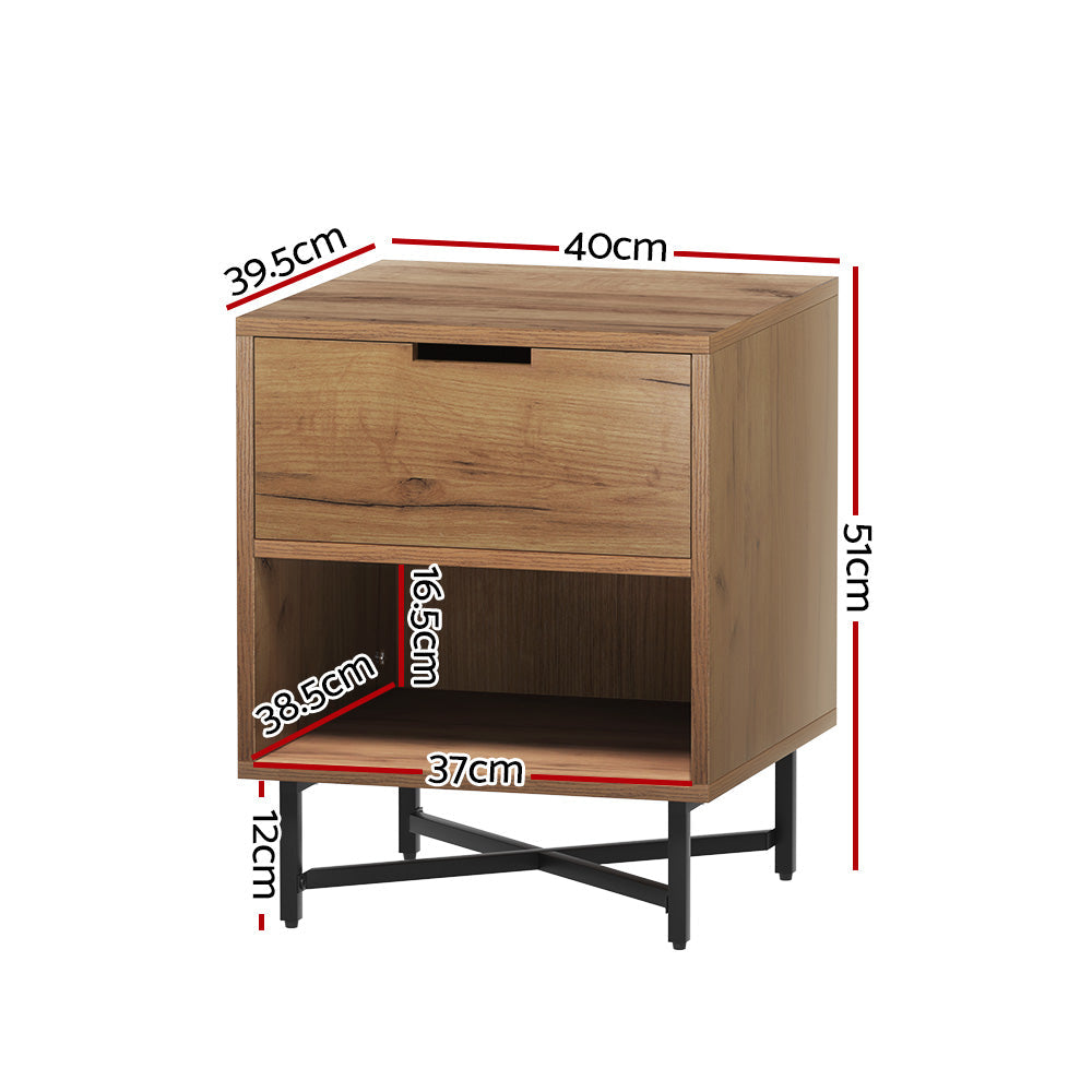 Artiss Bedside Table Drawers Side Table Shelf Storage Nightstand Rust Oak KRAVU Chez Guru