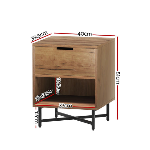 Artiss Bedside Table Drawers Side Table Shelf Storage Nightstand Rust Oak KRAVU Chez Guru