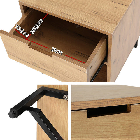 Artiss Bedside Table Drawers Side Table Shelf Storage Nightstand Rust Oak KRAVU Chez Guru