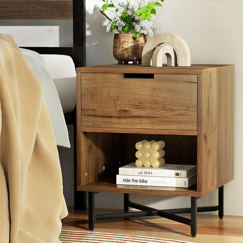 Artiss Bedside Table Drawers Side Table Shelf Storage Nightstand Rust Oak KRAVU Chez Guru