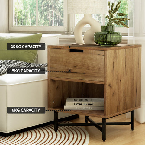Artiss Bedside Table Drawers Side Table Shelf Storage Nightstand Rust Oak KRAVU Chez Guru