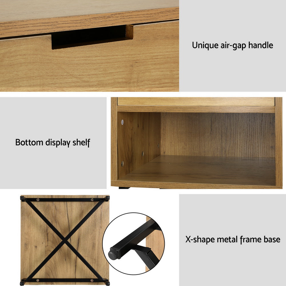 Artiss Bedside Table Drawers Side Table Shelf Storage Nightstand Rust Oak KRAVU Chez Guru