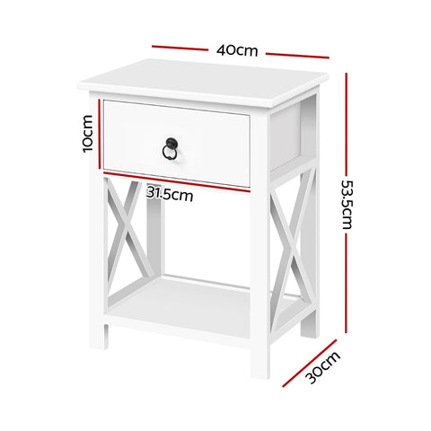 Artiss 2 X Bedside Table 1 Drawer with Shelf - EMMA White Chez Guru