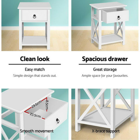 Artiss 2 X Bedside Table 1 Drawer with Shelf - EMMA White Chez Guru