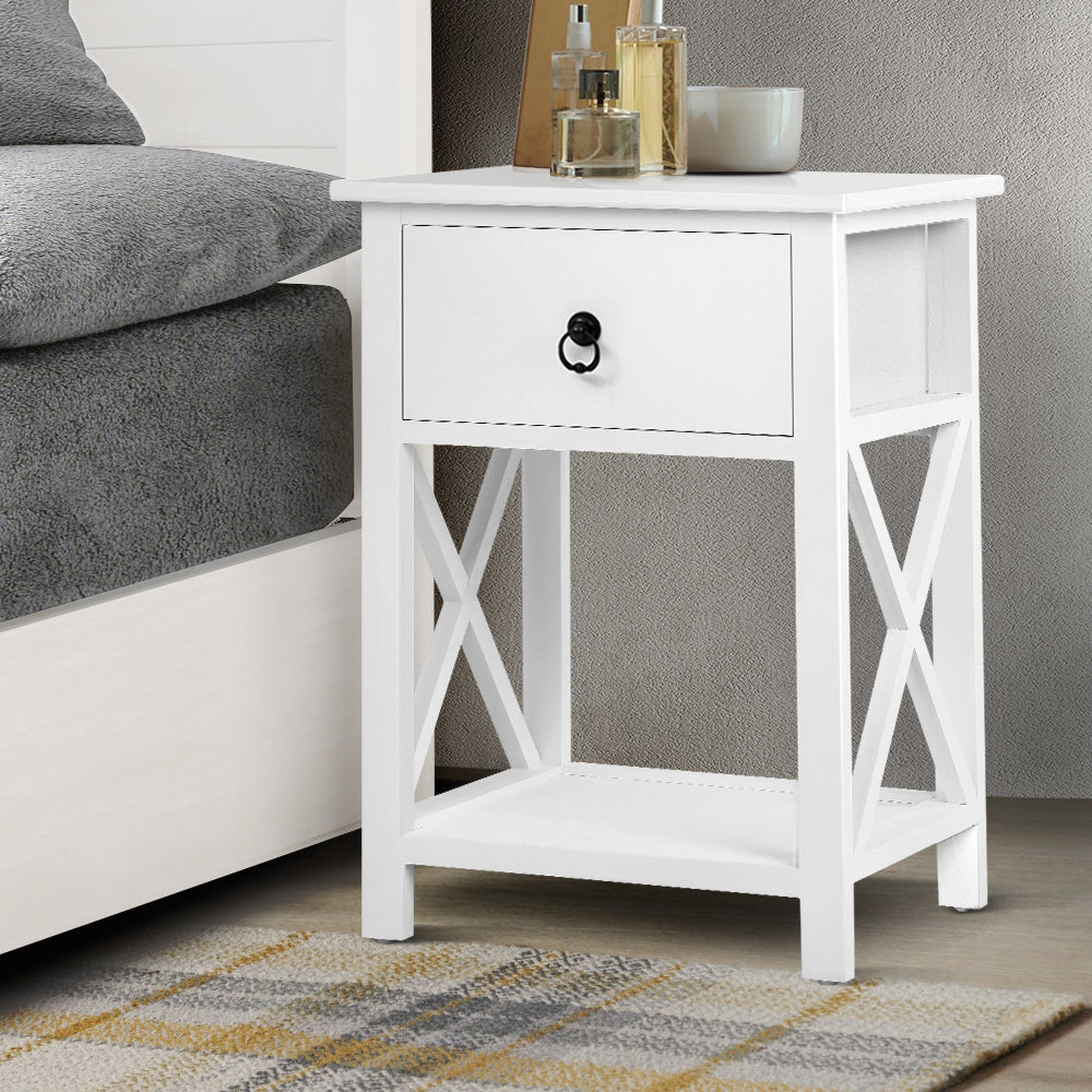 Artiss 2 X Bedside Table 1 Drawer with Shelf - EMMA White Chez Guru