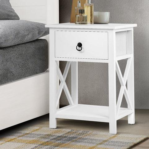 Artiss 2 X Bedside Table 1 Drawer with Shelf - EMMA White Chez Guru