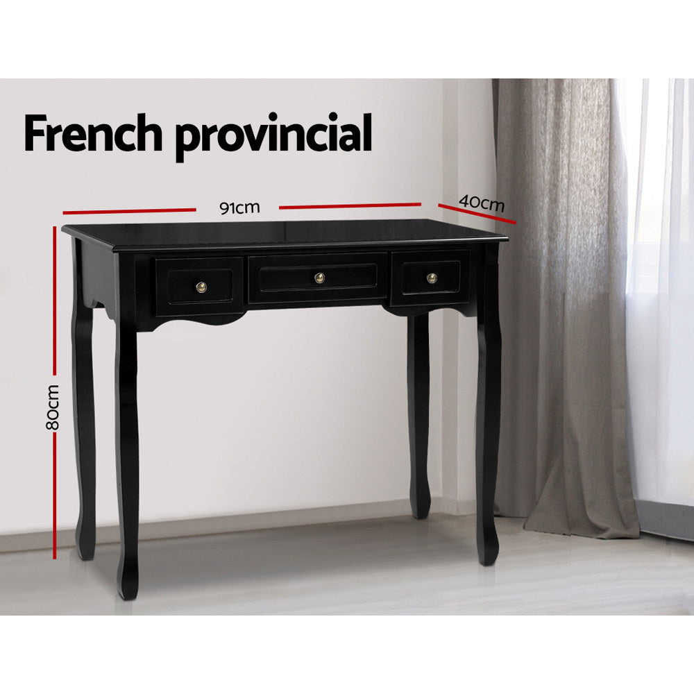 Artiss Console Table 3 Drawers Black Hamptons Chez Guru