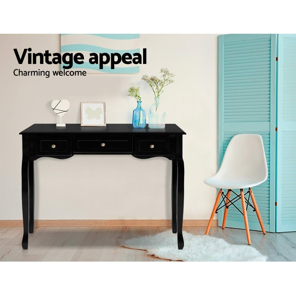 Artiss Console Table 3 Drawers Black Hamptons Chez Guru