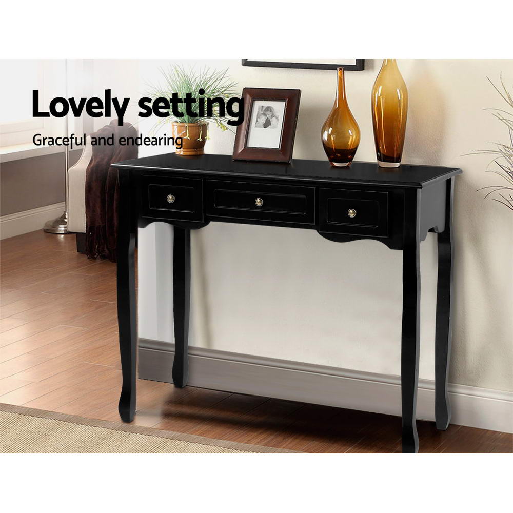 Artiss Console Table 3 Drawers Black Hamptons Chez Guru