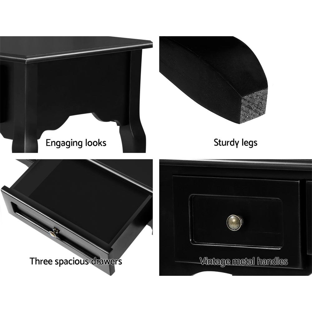 Artiss Console Table 3 Drawers Black Hamptons Chez Guru