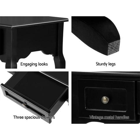 Artiss Console Table 3 Drawers Black Hamptons Chez Guru