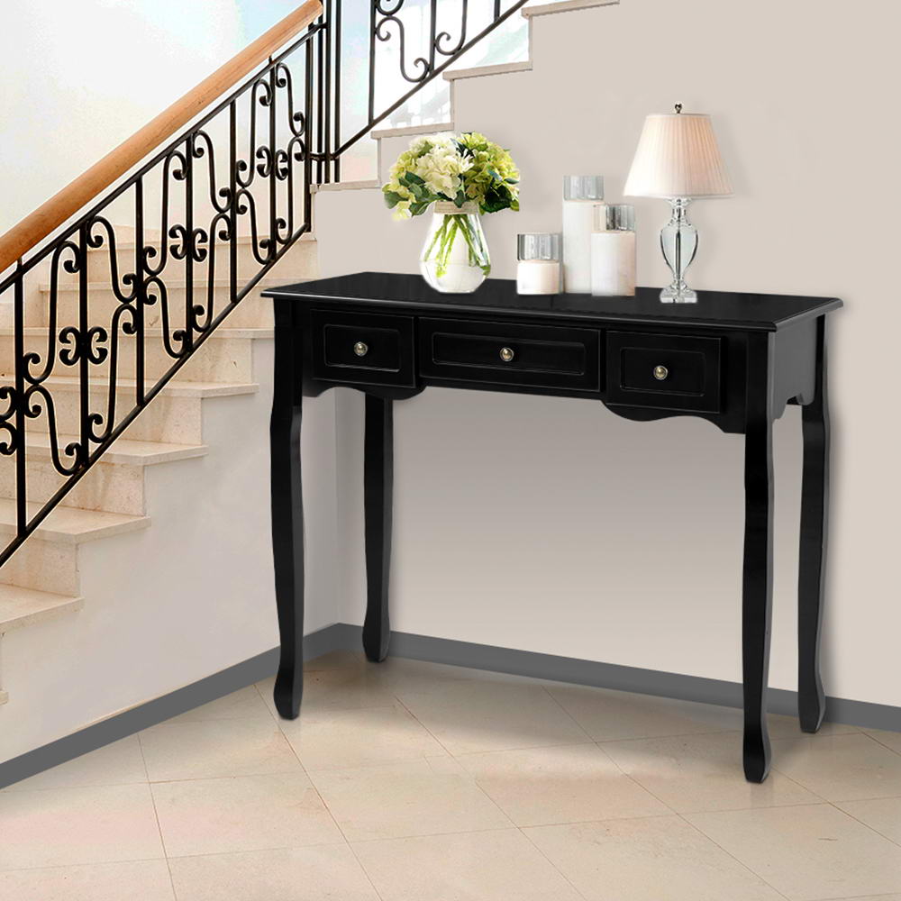 Artiss Console Table 3 Drawers Black Hamptons Chez Guru