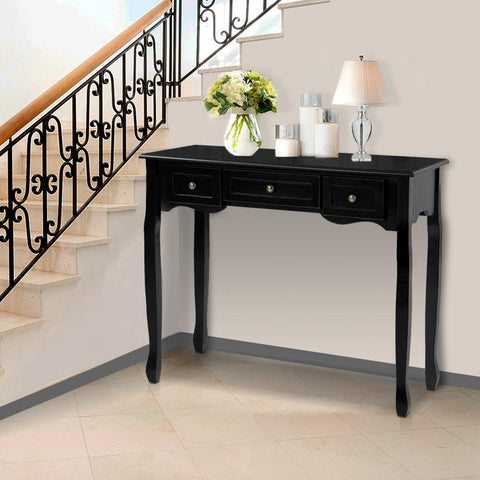 Artiss Console Table 3 Drawers Black Hamptons Chez Guru