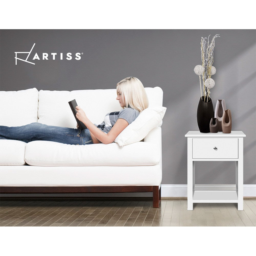 Artiss Bedside Table 1 Drawer with Shelf - EMMA White Chez Guru