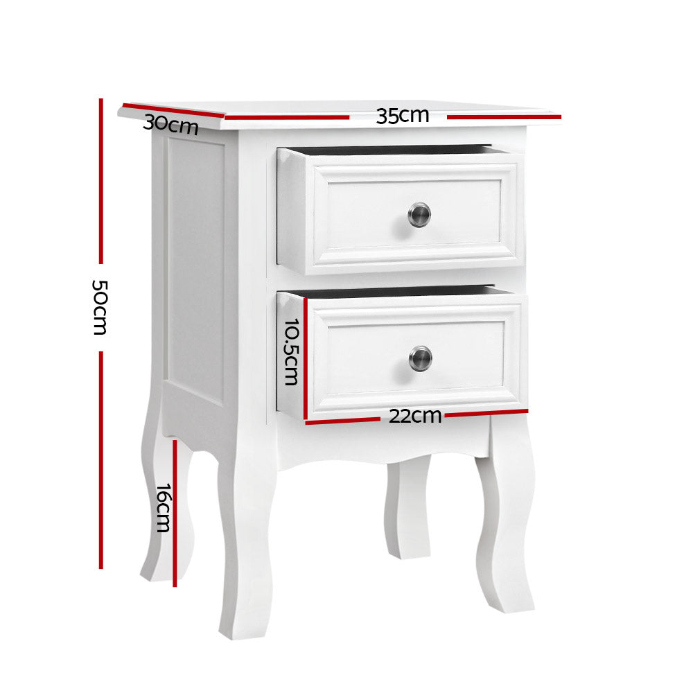 Artiss Bedside Table 2 Drawers - BISSET White Chez Guru