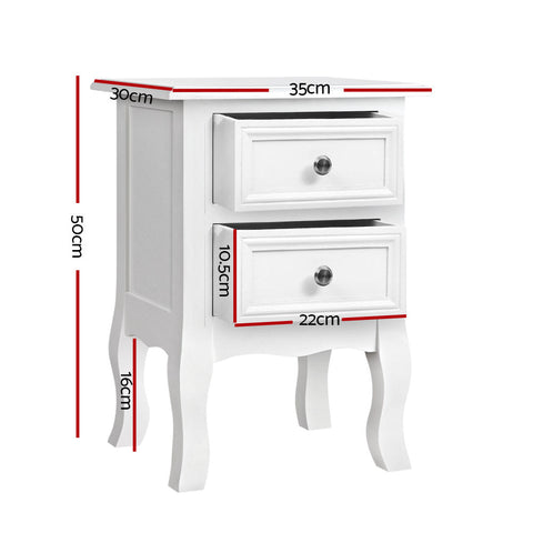 Artiss Bedside Table 2 Drawers - BISSET White Chez Guru