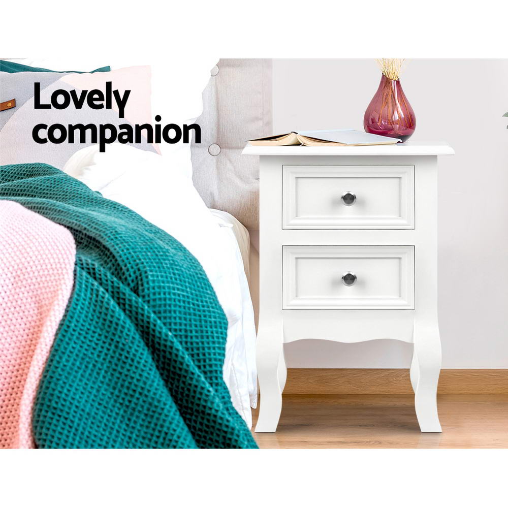 Artiss Bedside Table 2 Drawers - BISSET White Chez Guru