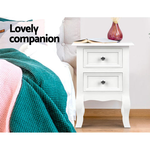 Artiss Bedside Table 2 Drawers - BISSET White Chez Guru
