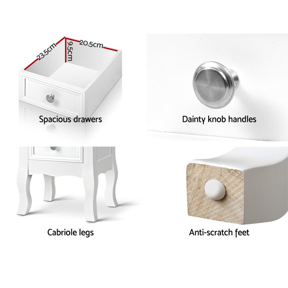 Artiss Bedside Table 2 Drawers - BISSET White Chez Guru