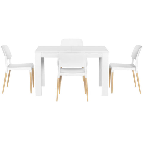 1 Artiss Dining Table and 4 Chairs Set White Wood Chez Guru