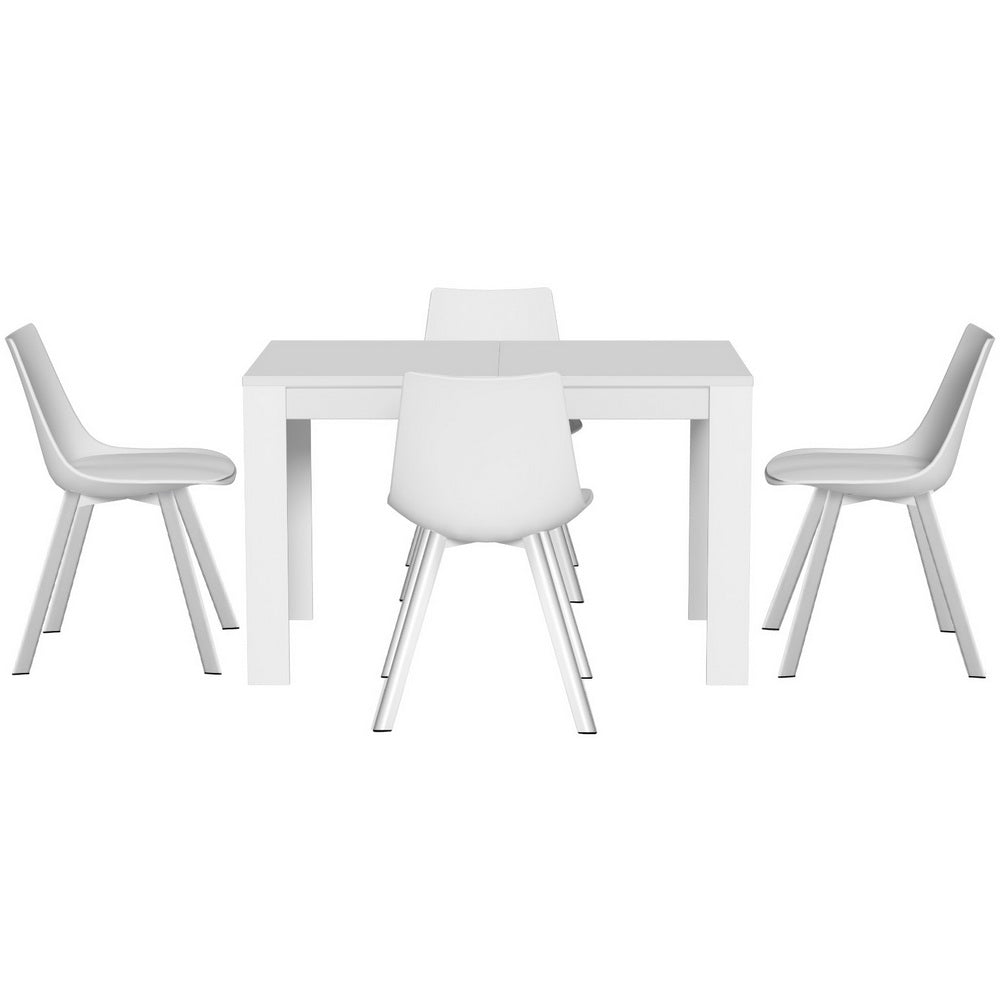1 Artiss Dining Table and 4 Chairs Set Rectangle White Chez Guru
