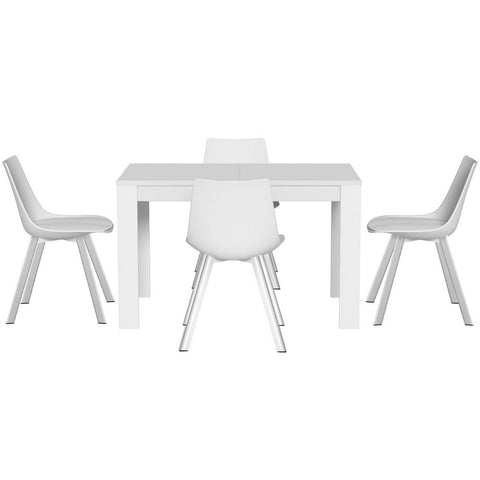 1 Artiss Dining Table and 4 Chairs Set Rectangle White Chez Guru