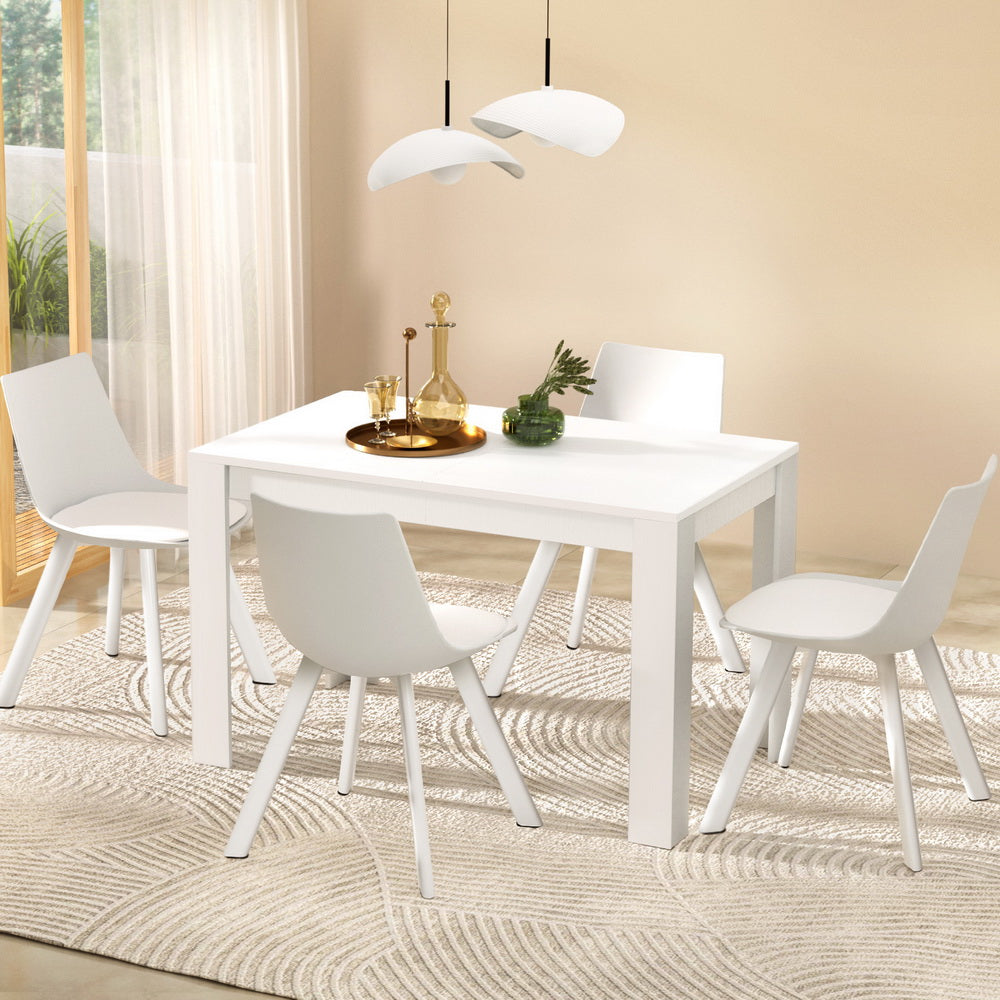 1 Artiss Dining Table and 4 Chairs Set Rectangle White Chez Guru