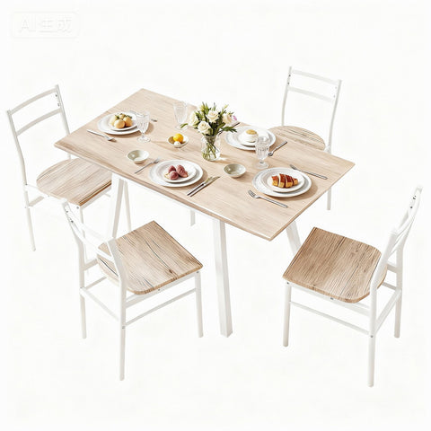 Artiss Dining Table and Chairs Set 5pcs Foldable Kitchen Furniture Natural White