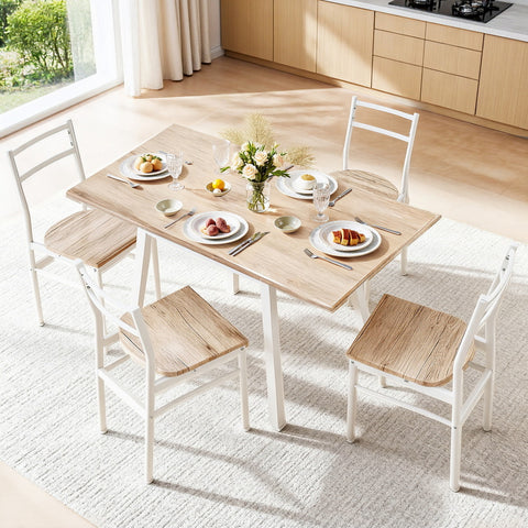 Artiss Dining Table and Chairs Set 5pcs Foldable Kitchen Furniture Natural White