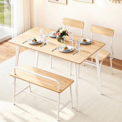 Artiss Dining Table and Chairs Set of 4 Bench Kitchen Furniture Natural and White