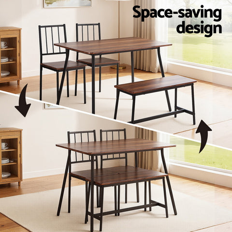 Artiss Dining Table and Chairs Set of 4 Bench Kitchen Furniture Rustic Brown