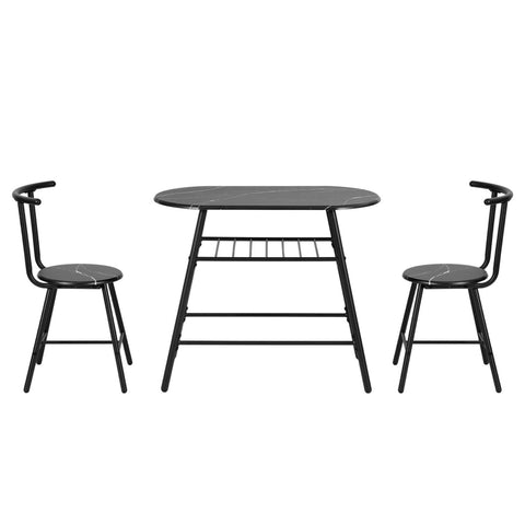 Artiss Dining Table Set 3PC Bistro Kitchen Storage Wine Rack Black Marble Style