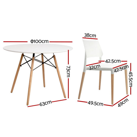 1 Artiss Dining Table and 4 Chairs Set Round White Chez Guru