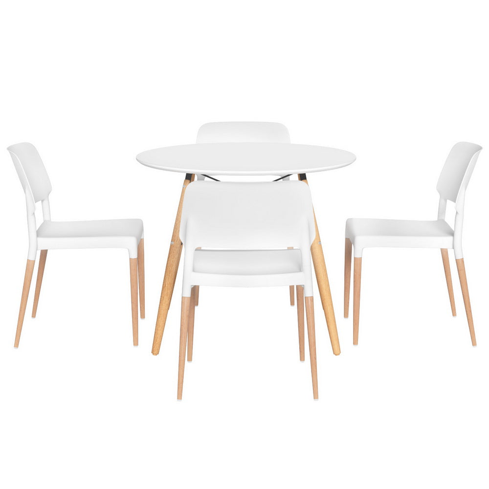 1 Artiss Dining Table and 4 Chairs Set Round White Chez Guru
