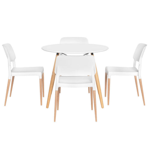 1 Artiss Dining Table and 4 Chairs Set Round White Chez Guru