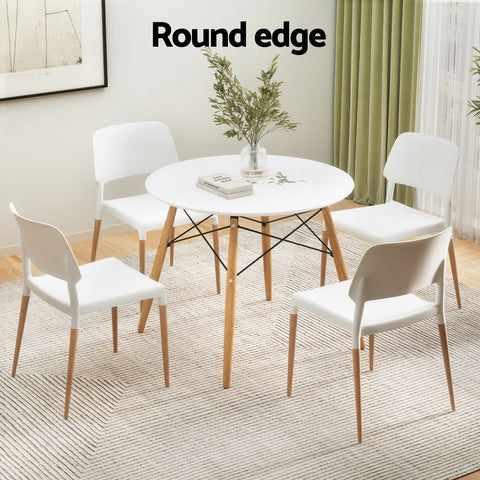 1 Artiss Dining Table and 4 Chairs Set Round White Chez Guru